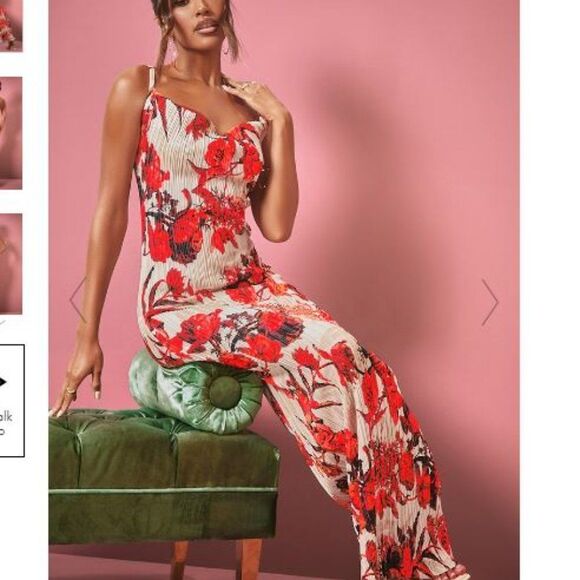 Nude Floral Print Plisse Strappy Maxi Dress - Picture 3 of 5